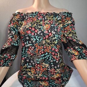 Floral Off-Shoulder Top - Black Multicolor
